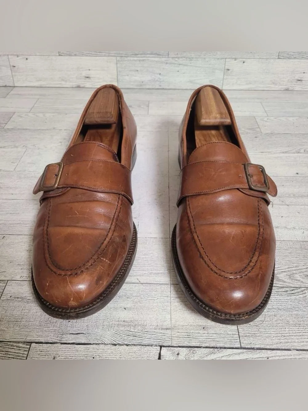 Men’s Polo Ralph Lauren Cognac Brown Leather Penny Loafers Shoes Size 10